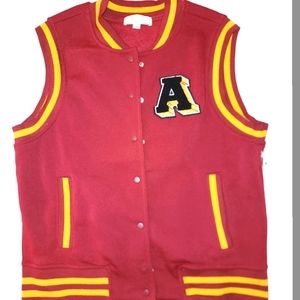 Large sleeveless varsity jacket